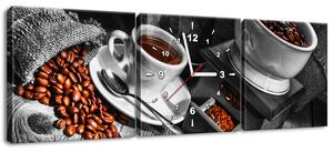 Obraz s hodinami Káva arabica - 3 dielny Rozmery: 90 x 30 cm
