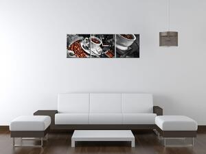 Obraz s hodinami Káva arabica - 3 dielny Rozmery: 90 x 30 cm