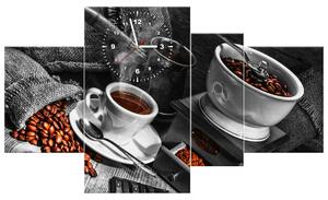 Obraz s hodinami Káva arabica - 4 dielny Rozmery: 120 x 70 cm