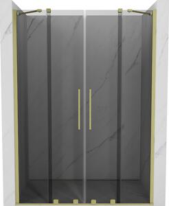 Mexen Velar Duo, posuvné sprchové dvere do otvoru 140 cm, 8mm šedé sklo, zlatá matná, 871-140-000-42-55
