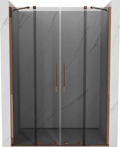 Mexen Velar Duo, posuvné sprchové dvere do otvoru 140 cm, 8mm šedé sklo, ružové zlato, 871-140-000-42-60