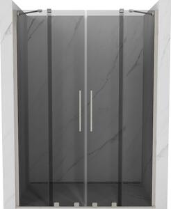Mexen Velar Duo, posuvné sprchové dvere do otvoru 140 cm, 8mm šedé sklo, brúsená oceľ, 871-140-000-42-97