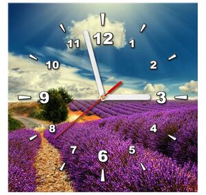 Obraz s hodinami Čarovná levanduľová krajina Rozmery: 30 x 30 cm