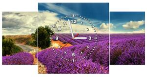 Obraz s hodinami Čarovná levanduľová krajina - 3 dielny Rozmery: 80 x 40 cm
