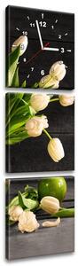 Gario 3 dielny obraz s hodinami Krémové tulipány Veľkosť: 30 x 90 cm