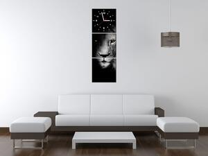 Obraz s hodinami Lev v tieni - 3 dielny Rozmery: 80 x 40 cm