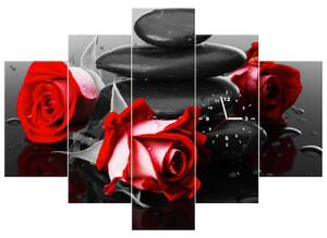 Obraz s hodinami Roses and spa - 5 dielny Rozmery: 150 x 105 cm