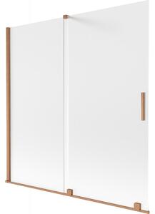 Mexen Velar, 2-krídlová posuvná vaňová zástena 160 x 150 cm, 8mm sklo námraza, medená matná, 896-160-000-31-65