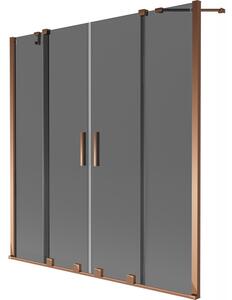 Mexen Velar Duo, 2-krídlová posuvná vaňová zástena 140 x 150 cm, 8mm šedé sklo, ružové zlato, 896-140-000-42-60