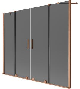 Mexen Velar Duo, 2-krídlová posuvná vaňová zástena 180 x 150 cm, 8mm šedé sklo, medená matná, 896-180-000-42-65