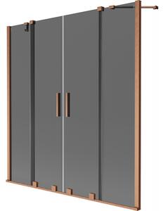 Mexen Velar Duo, 2-krídlová posuvná vaňová zástena 140 x 150 cm, 8mm šedé sklo, medená matná, 896-140-000-42-65