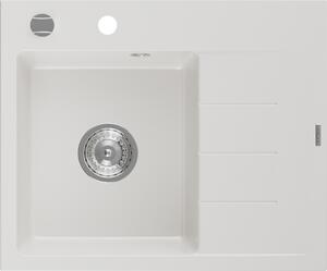 Mexen Ben, 1-komorový granitový drez 600x500x190 mm, ľavý+ chrómový sifón, biela, 6522605000-20