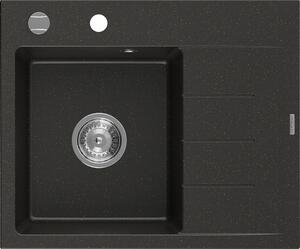 Mexen Ben, 1-komorový granitový drez 600x500x190 mm, ľavý+ chrómový sifón, čierna-zlatá metalíza, 6522605000-75
