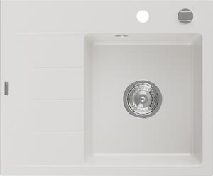 Mexen Ben, 1-komorový granitový drez 600x500x190 mm, pravý + chrómový sifón, biela, 6523605000-20