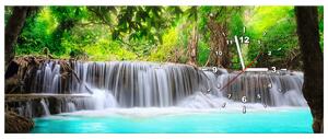 Obraz s hodinami Nádherný vodopád v Thajsku Rozmery: 100 x 40 cm