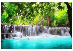 Obraz s hodinami Nádherný vodopád v Thajsku Rozmery: 60 x 40 cm