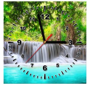 Obraz s hodinami Nádherný vodopád v Thajsku Rozmery: 100 x 40 cm