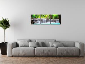 Obraz s hodinami Nádherný vodopád v Thajsku - 3 dielny Rozmery: 90 x 70 cm