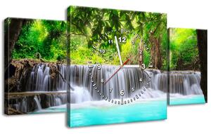 Obraz s hodinami Nádherný vodopád v Thajsku - 3 dielny Rozmery: 80 x 40 cm