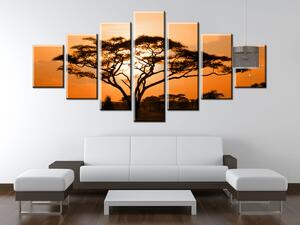 Obraz s hodinami Nádherná africká krajina - 7 dielny Rozmery: 160 x 70 cm