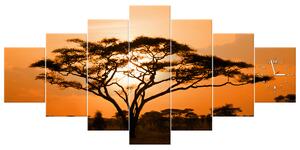 Obraz s hodinami Nádherná africká krajina - 7 dielny Rozmery: 160 x 70 cm