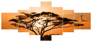 Obraz s hodinami Nádherná africká krajina - 7 dielny Rozmery: 210 x 100 cm