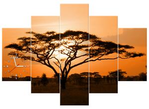 Obraz s hodinami Nádherná africká krajina - 5 dielny Rozmery: 150 x 70 cm
