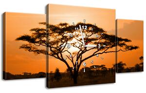 Obraz s hodinami Nádherná africká krajina - 3 dielny Rozmery: 80 x 40 cm