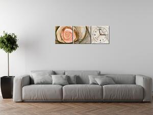 Obraz s hodinami Nádherná ruža fraktál - 3 dielny Rozmery: 80 x 40 cm