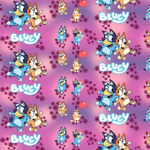 Metráž Teplákovina digital - Bluey a priatelia fuchsia