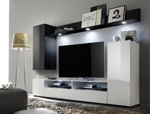 LIONE 2 moderná obývacia zostava, biely/čierny lesk