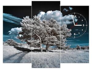 Obraz s hodinami Záhadné silné stromy - 3 dielny Rozmery: 90 x 70 cm