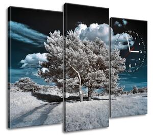 Obraz s hodinami Záhadné silné stromy - 3 dielny Rozmery: 90 x 70 cm