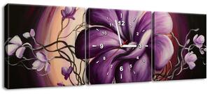 Gario 3 dielny obraz s hodinami Fialová živá krása Veľkosť: 90 x 70 cm