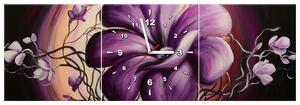 Gario 3 dielny obraz s hodinami Fialová živá krása Veľkosť: 90 x 70 cm