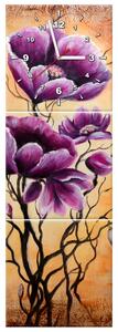 Gario 3 dielny obraz s hodinami Rastúce fialové kvety Veľkosť: 100 x 70 cm