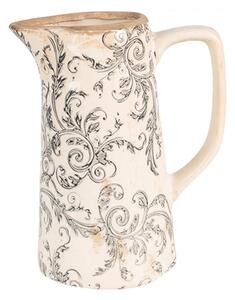 Béžový keramický dekoračný džbán so šedými ornamentami Gassia M - 16*11*20 cm - Clayre & Eef