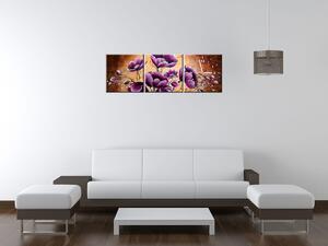 Gario 3 dielny obraz s hodinami Rastúce fialové kvety Veľkosť: 100 x 70 cm