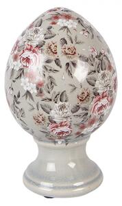 Zelené keramické vajíčko s kvetmi Floria M - Ø 12*19 cm - Clayre & Eef