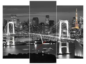 Obraz s hodinami Most Tokyo Bay - 3 dielny Rozmery: 90 x 70 cm