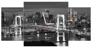Obraz s hodinami Most Tokyo Bay - 3 dielny Rozmery: 90 x 70 cm