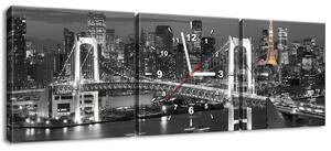 Obraz s hodinami Most Tokyo Bay - 3 dielny Rozmery: 90 x 30 cm