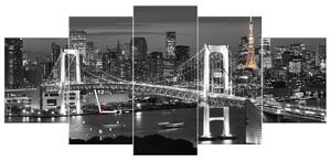 Obraz s hodinami Most Tokyo Bay - 5 dielny Rozmery: 150 x 105 cm