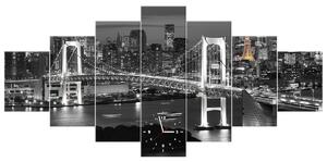 Obraz s hodinami Most Tokyo Bay - 7 dielny Rozmery: 210 x 100 cm