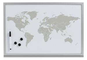ZELLER Magnetická nástenka mapa sveta, šedá, biela 60x40cm