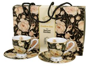 Porcelánová šálka na nohe s podšálkou English Roses Black 90 ml sada 2ks