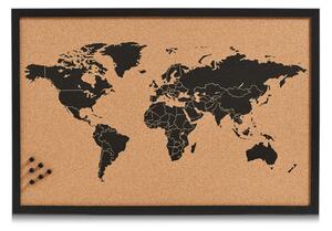 ZELLER Korková nástenka mapa sveta, čiernohnedá 59x40cm