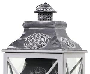 Drevený lampáš s plechovou strieškou MSL3129 - biely (37x26x69 cm) - vidiecky štýl