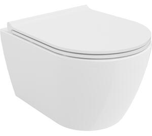 Mexen Carmen, závesná WC misa 490x365x340 mm, Rimless Tornádo + WC sedadlo z duroplastu, biela lesklá, 30880500T