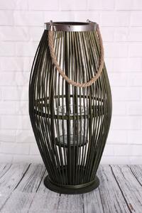 Bambusový lampáš so sklom - zelený (30x59x29 cm) - moderný štýl